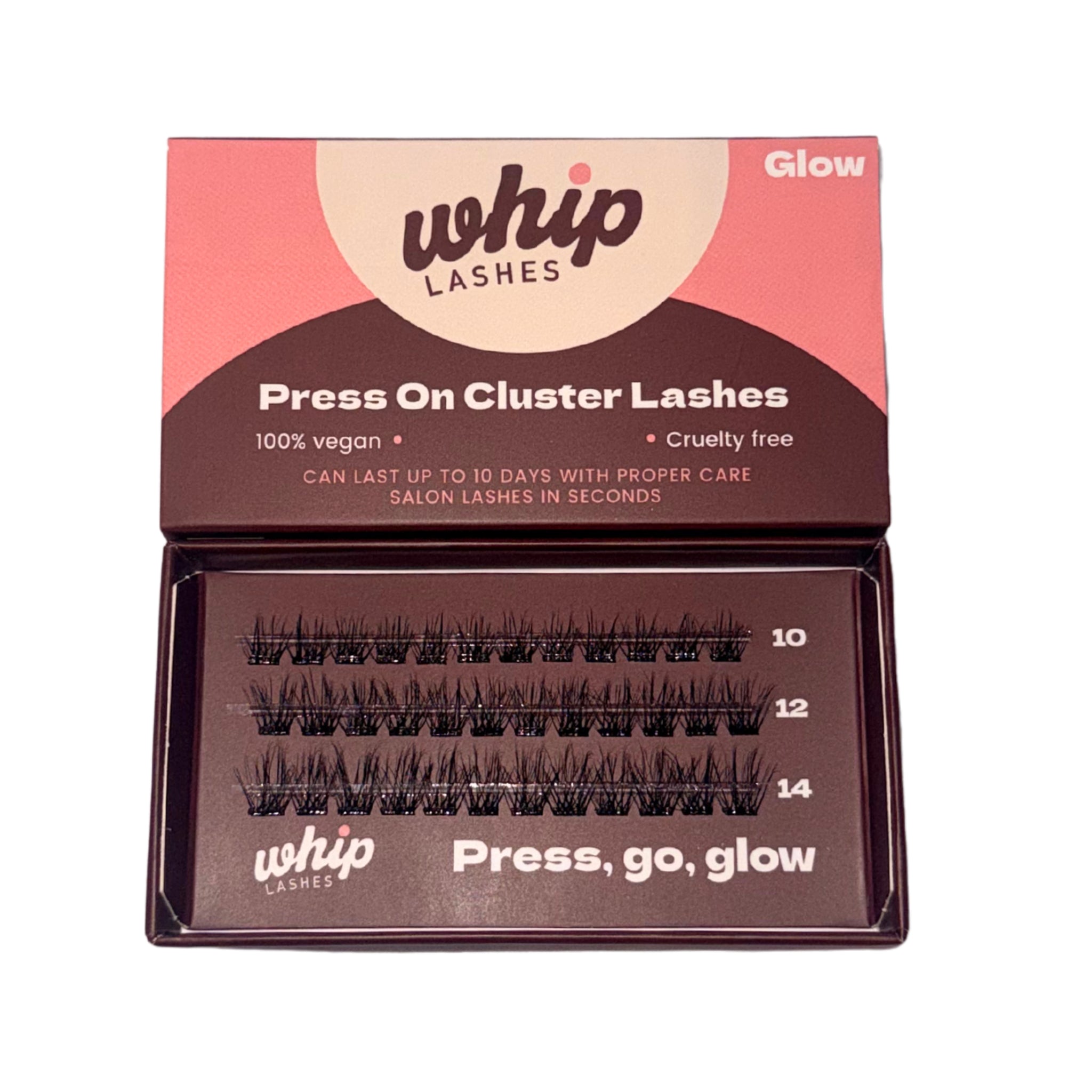 Close-up of GLAM dramatic pre-glued lash clusters by Whip Lashes