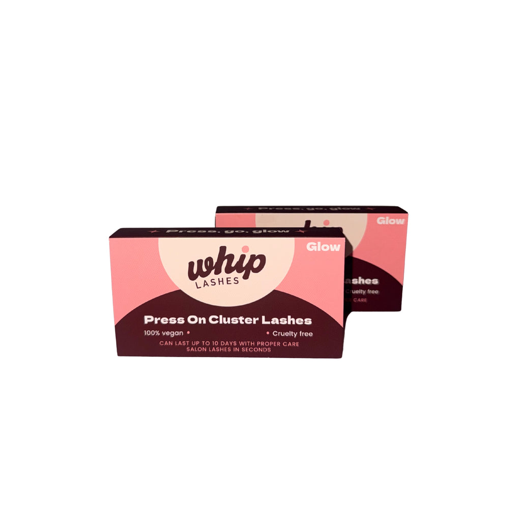 Close-up of GLAM dramatic pre-glued lash clusters by Whip Lashes